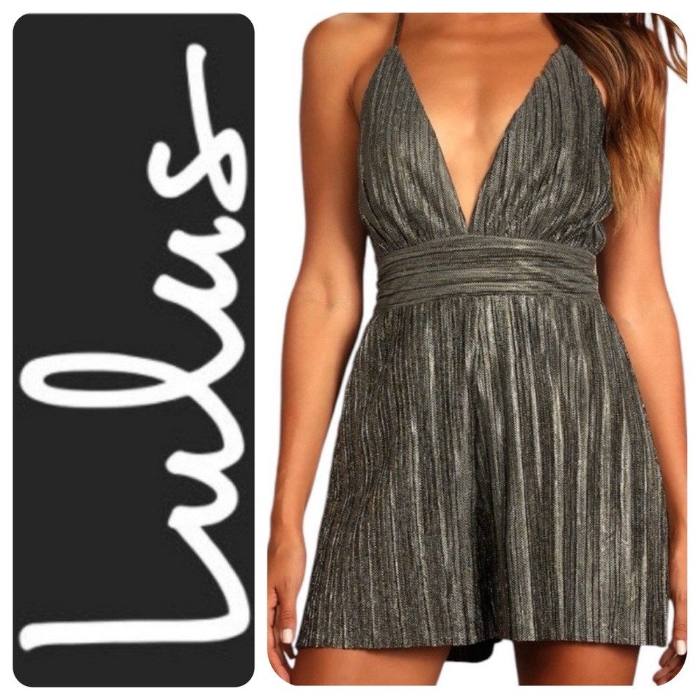 Lulus Award Ceremony Metallic Pleated Sleeveless Romper Size, XlL - EUC